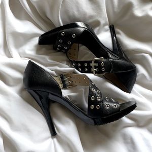 Michael Kors 8.5M Belted Black shoes with silver. Never worn.